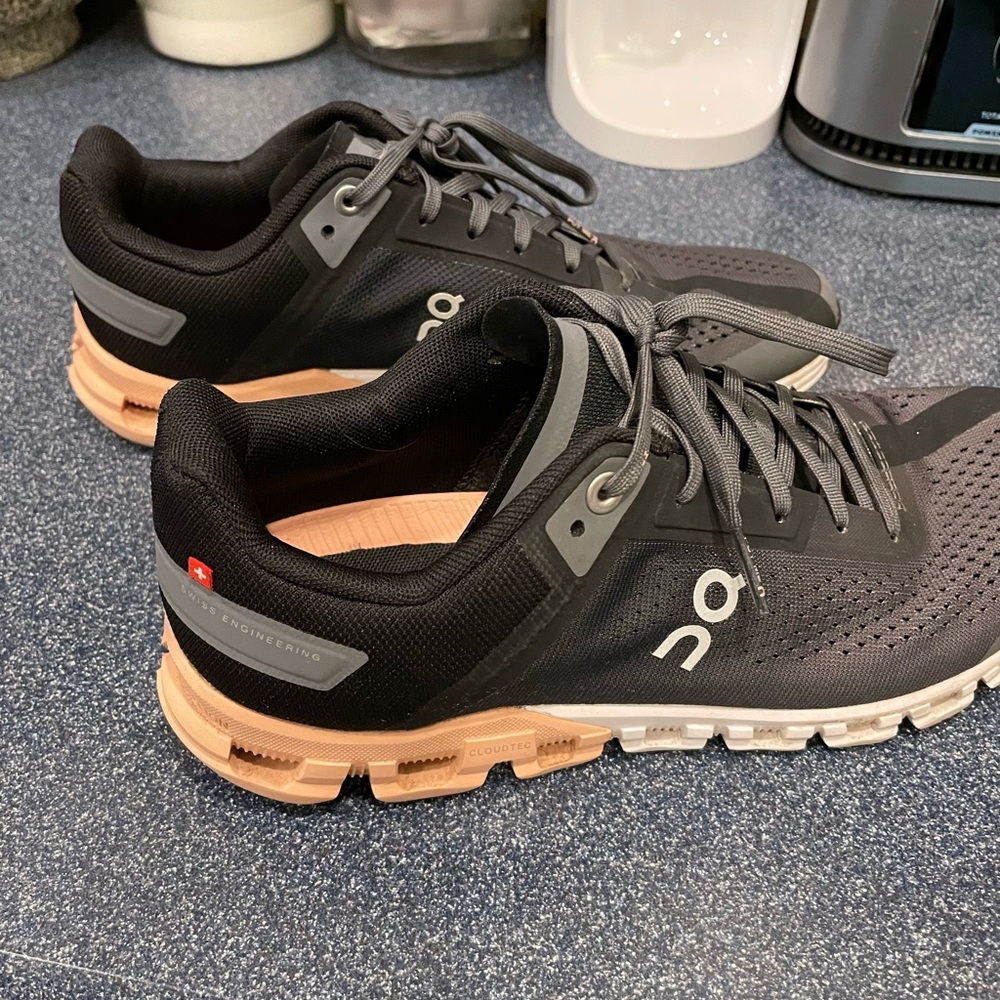 On Running Black and Tan Athletic Shoes